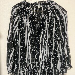 Banana Republic semi sheer black and white tunic type top, peplum, size S